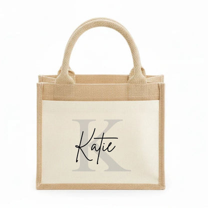 Personalised Monogram Initial & Name Jute Tote Bag