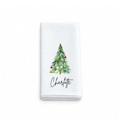 Personalised Watercolour Christmas Tree with Baubles Fabric Napkin | Christmas Cloth Napkin