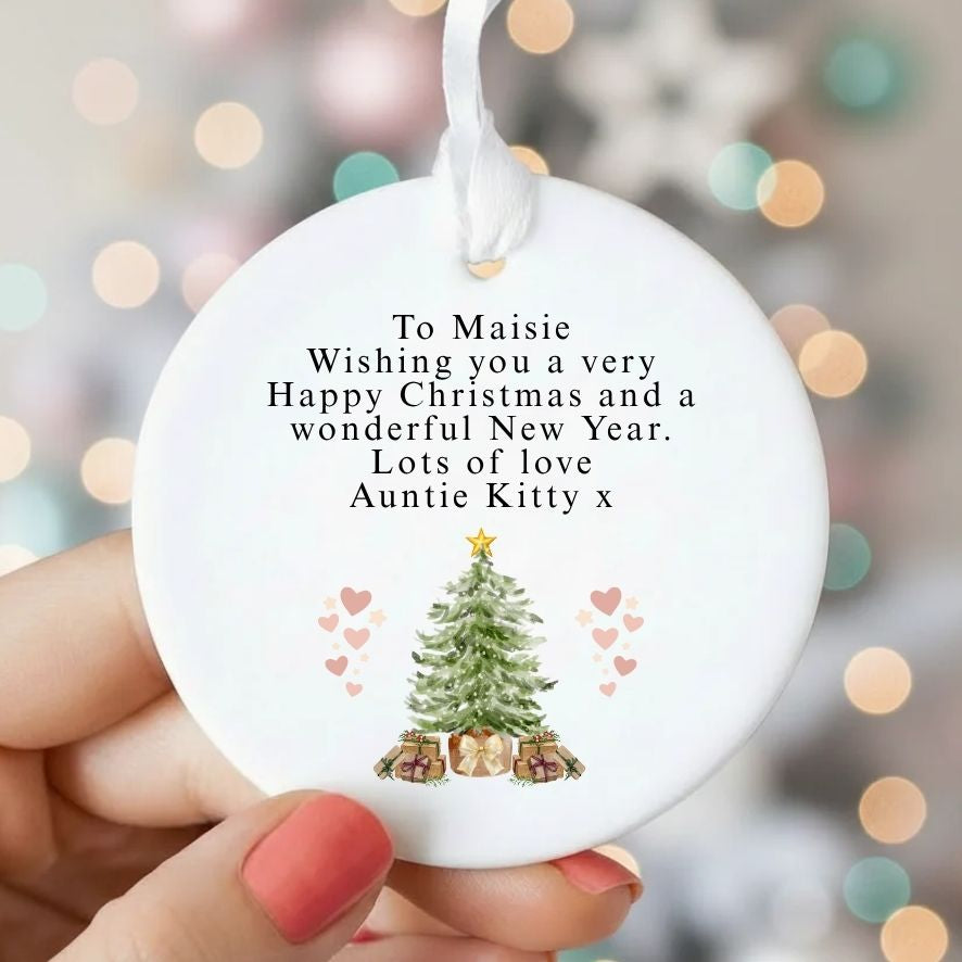 Personalised Custom Wording Watercolour Christmas Tree Bauble
