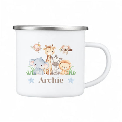 Personalised Childs Safari Animals Enamel Mug