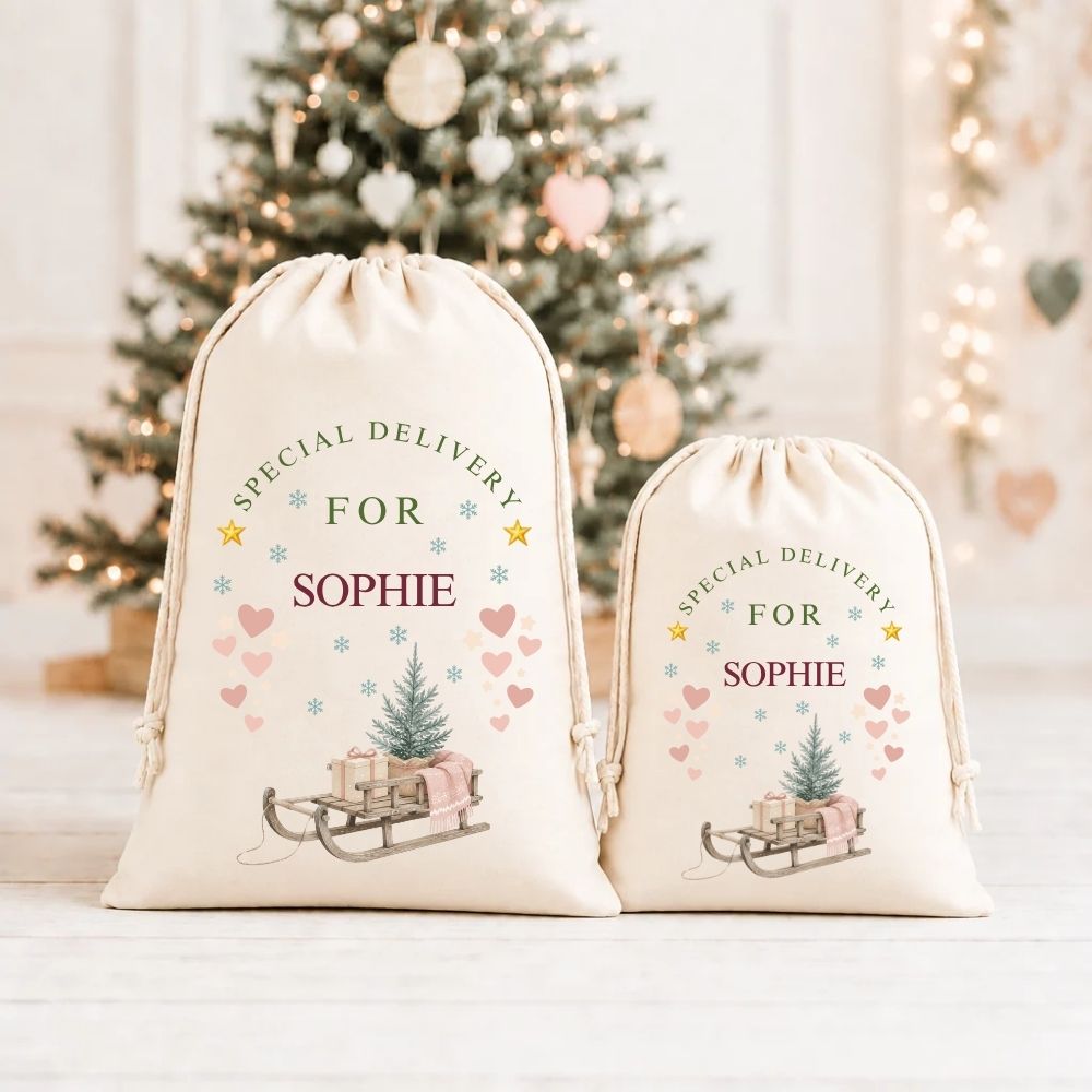 Personalised Linen Style Christmas Santa Sack - Traditional Scandi Style