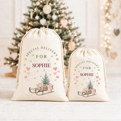 Personalised Linen Style Christmas Santa Sack - Traditional Scandi Style