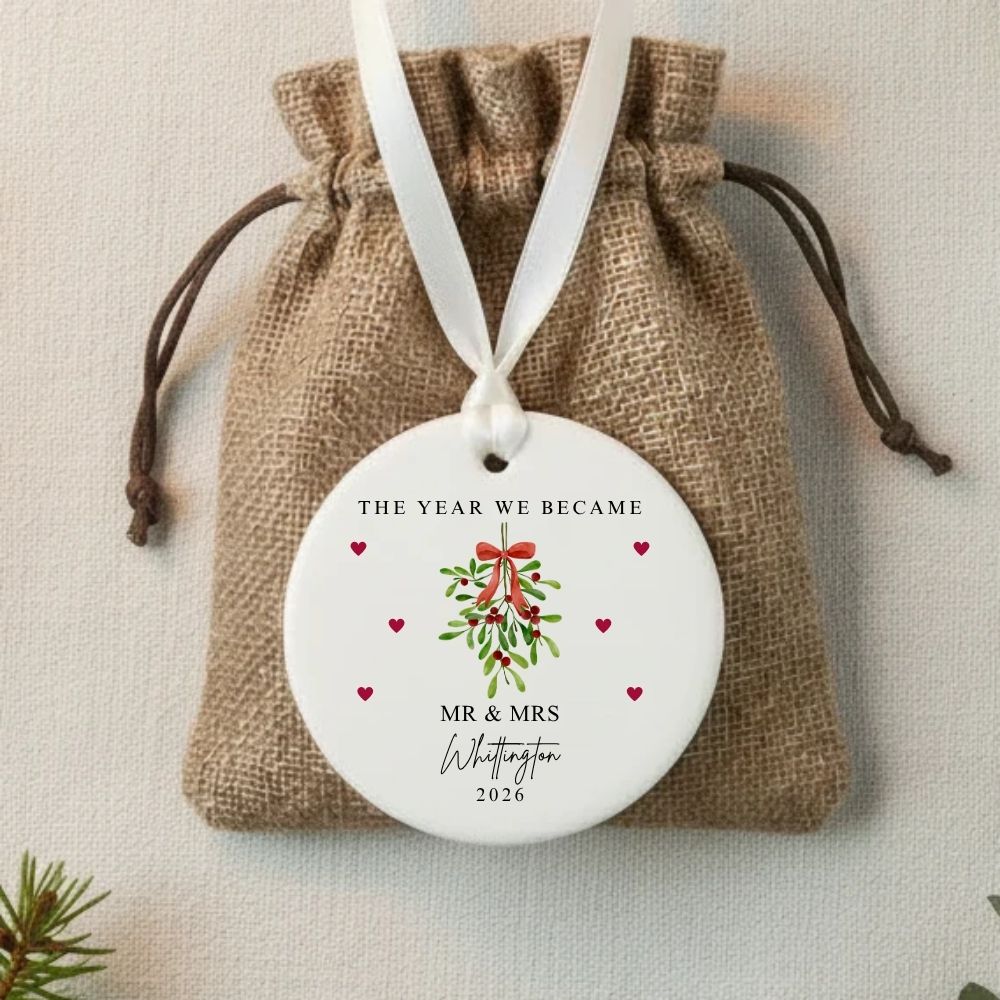 Personalised The Year We Became Mr & Mrs Ceramic Christmas Bauble Gift