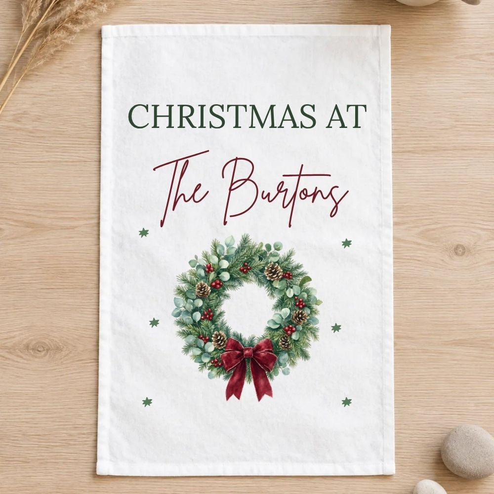 Personalised Christmas At The Custom Name Tea Towel Gift