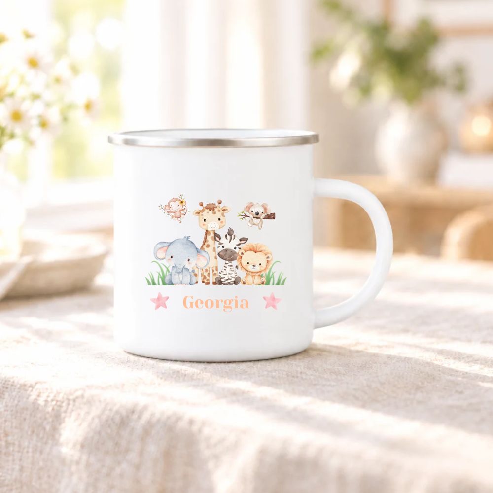 Personalised Childs Safari Animals Enamel Mug