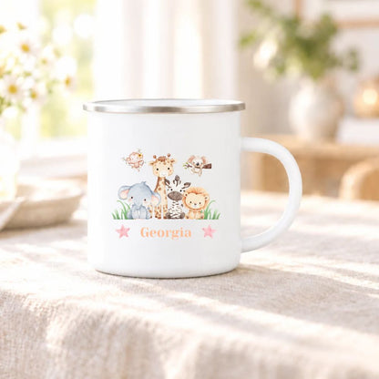 Personalised Childs Safari Animals Enamel Mug