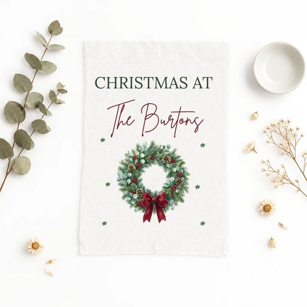 Personalised Christmas At The Custom Name Tea Towel Gift
