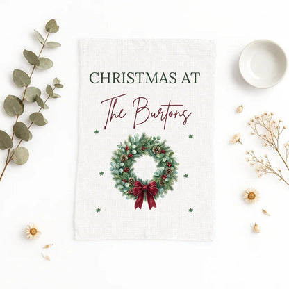 Personalised Christmas At The Custom Name Tea Towel Gift