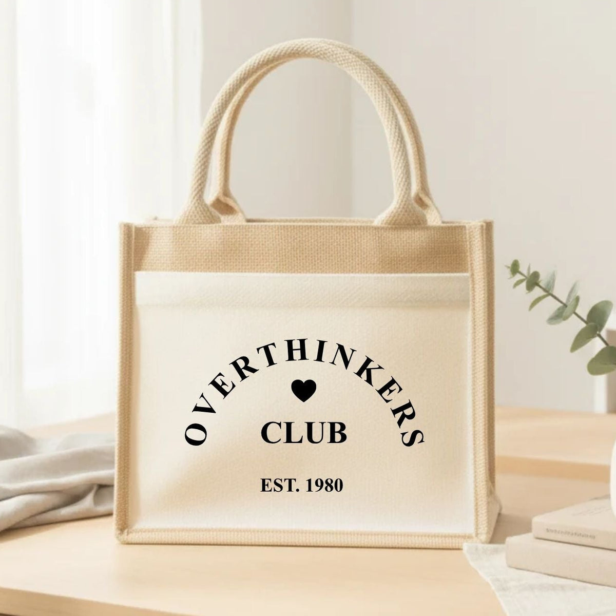 Overthinkers Club Est Personalised Year Jute Tote Bag