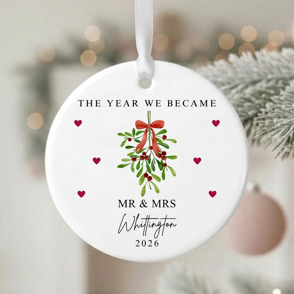 Personalised The Year We Became Mr & Mrs Ceramic Christmas Bauble Gift