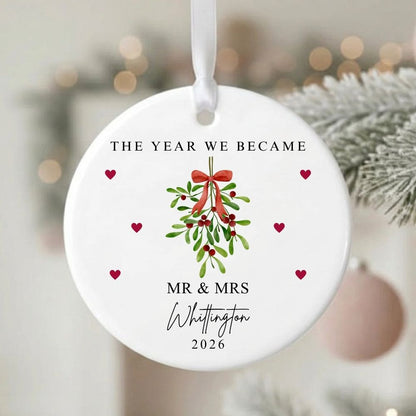 Personalised The Year We Became Mr & Mrs Ceramic Christmas Bauble Gift