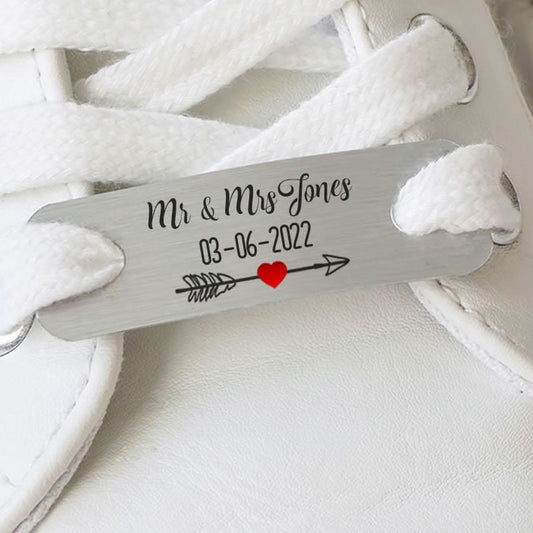 Personalised Pair Of Wedding Metal Trainer Tags For Bride