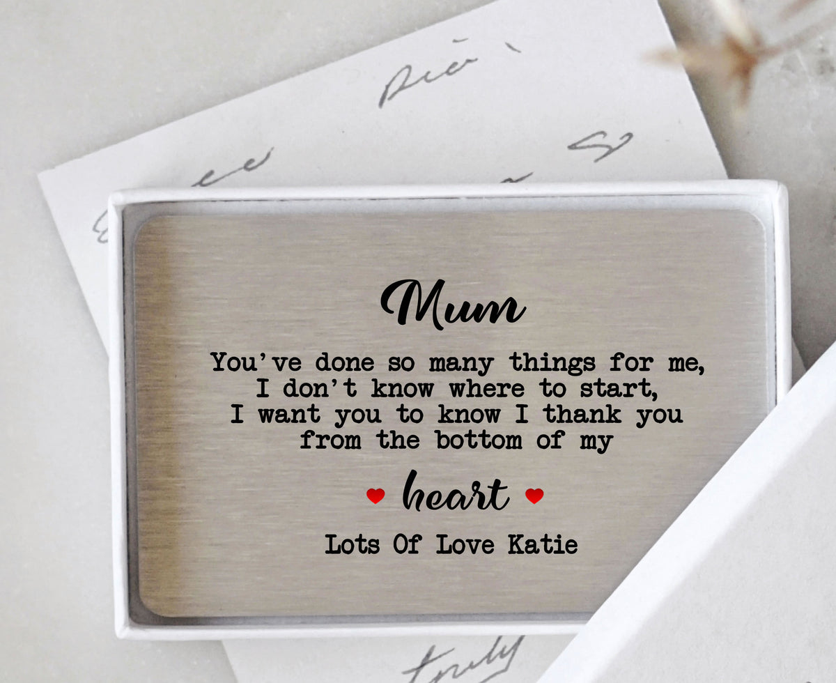 Personalised Sentimental Poem For Mum Metal Wallet Card