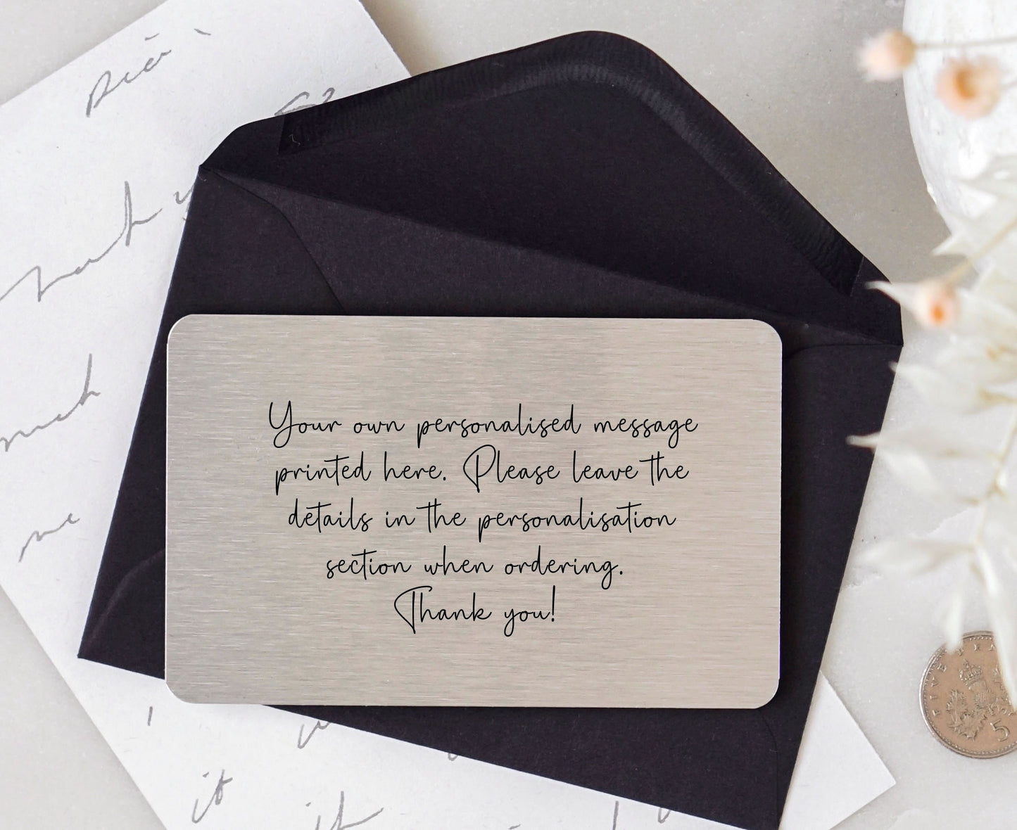 Personalised Sentimental Keepsake Wallet Card - Own Wording Scripted Font