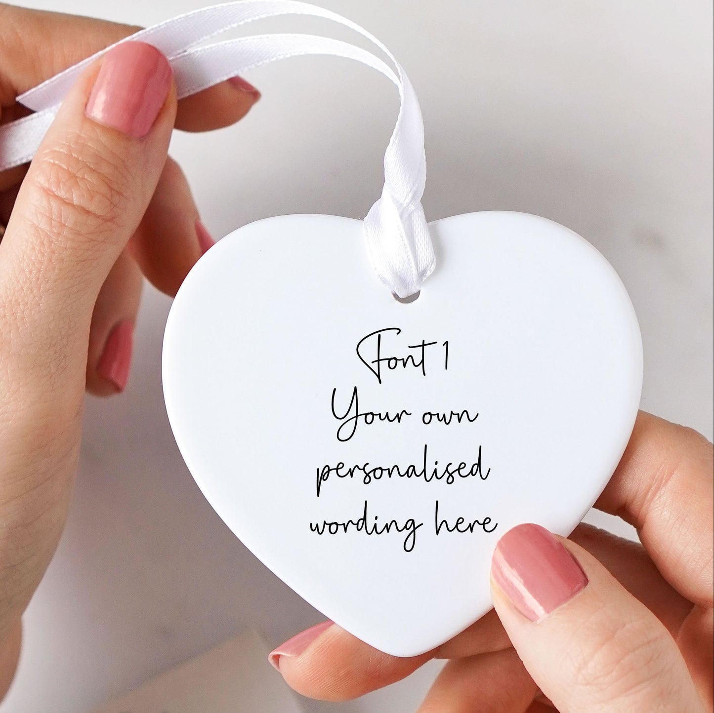 Personalised Custom Wording Heart Ceramic Keepsake Hanging Ornament