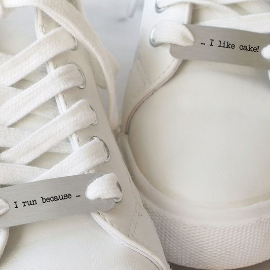 I run because.. I like cake! Metal Running Trainer Tags
