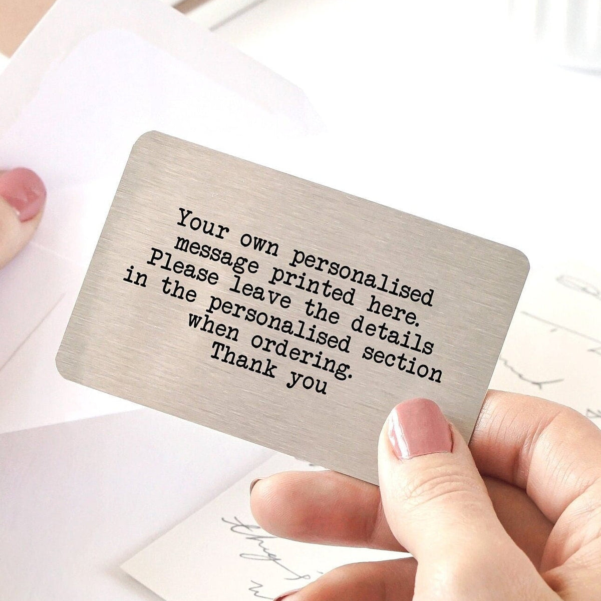 Personalised Wallet Card - Your Own Wording Message - Typewrite Stye Font