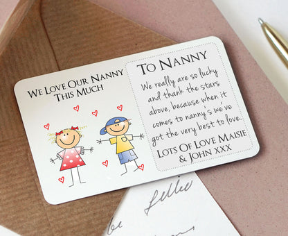 Personalised Nan Nanny Sentimental Metal Wallet Card