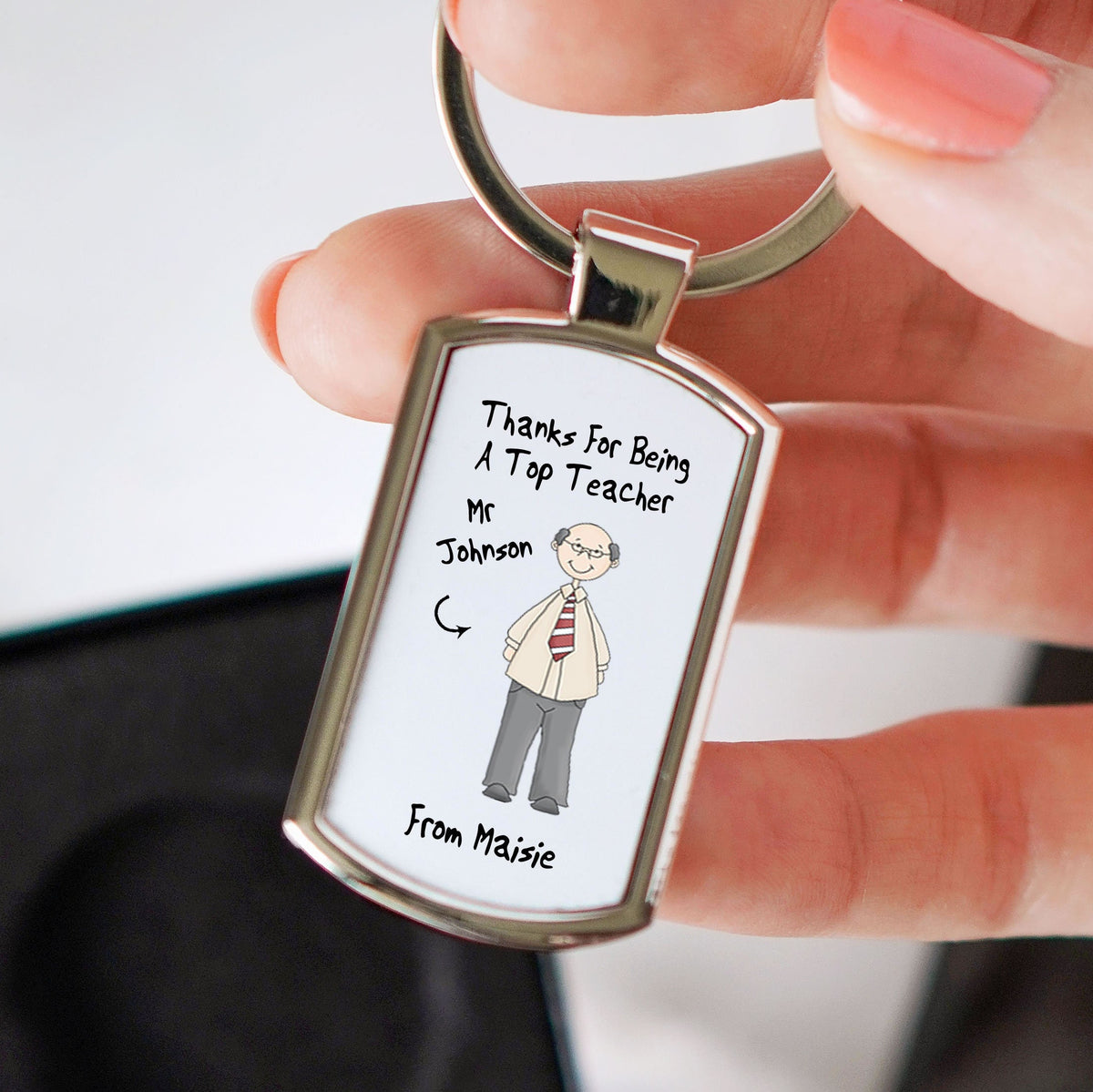 Personalised Male Top Teacher Metal Keyring