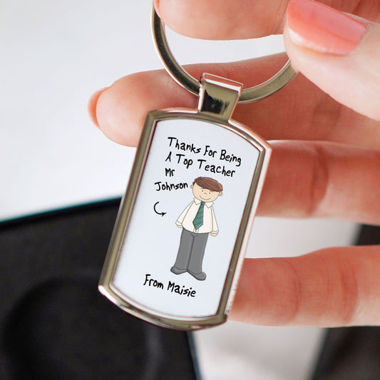Personalised Male Top Teacher Metal Keyring