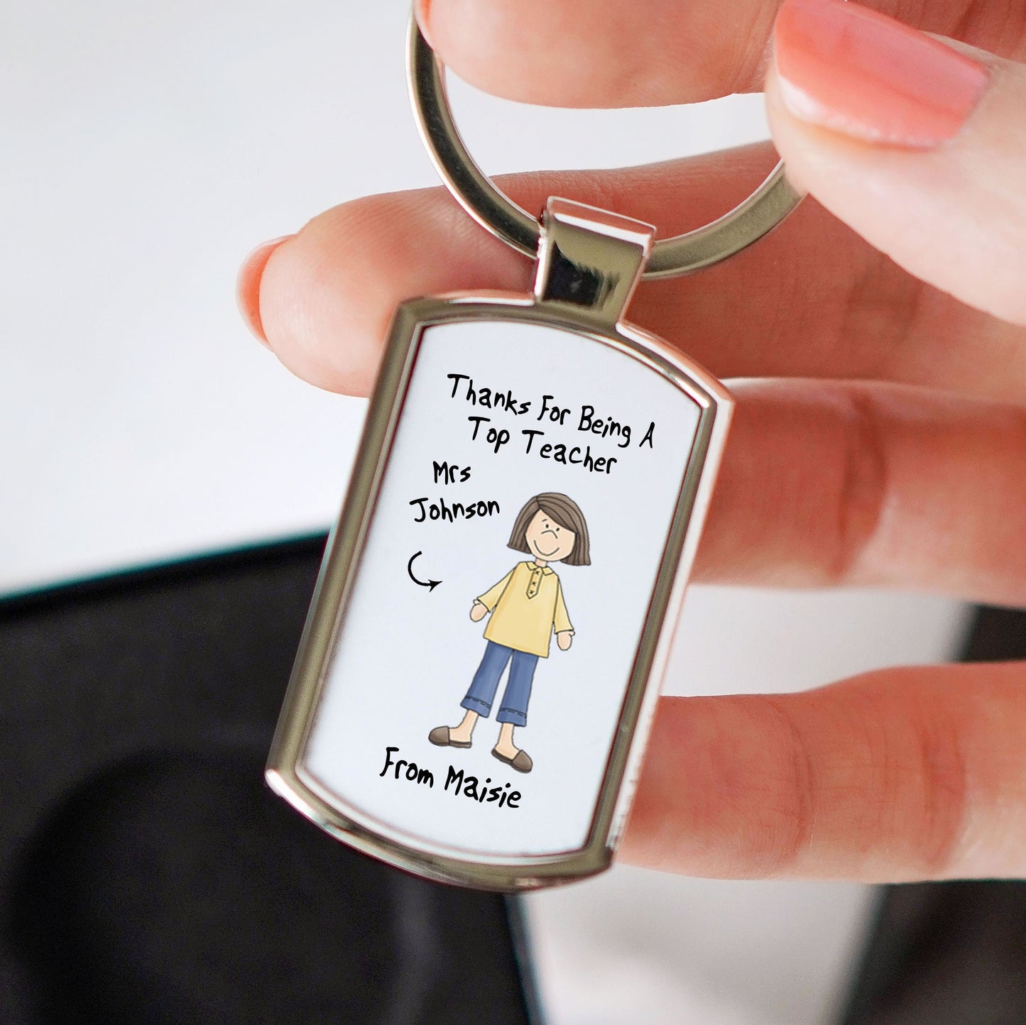 Personalised Female Top Teacher Metal Keyring
