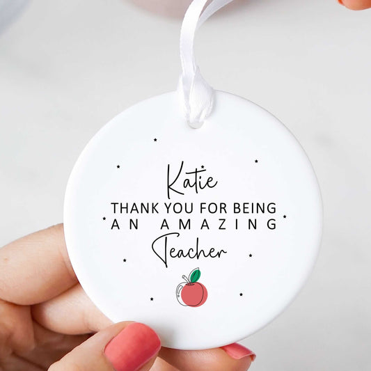 Personalised Thank You Teacher Apple Ceramic Ornament