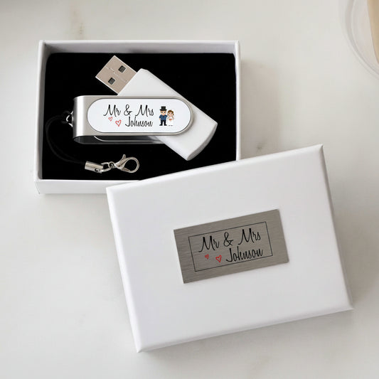 Personalised Mr & Mrs Bride and Groom Wedding USB In Gift Box