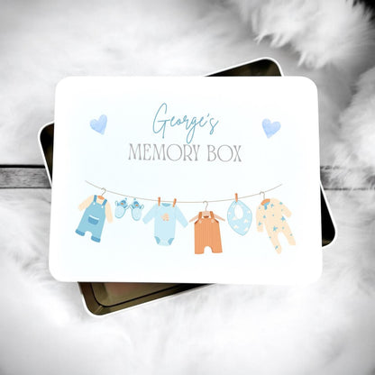 Personalised New Baby Boy Blue Memory Storage Tin