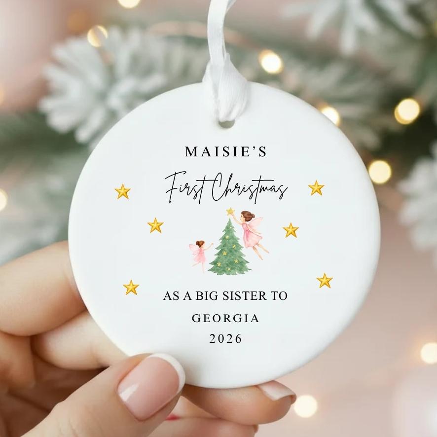 First Christmas As A Big Sister Personalised Christmas Bauble Keepsake Gift