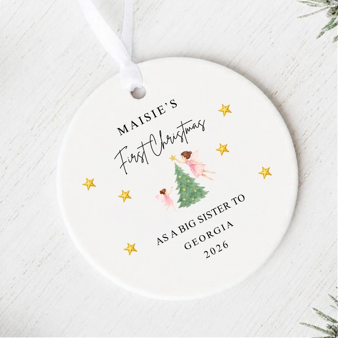First Christmas As A Big Sister Personalised Christmas Bauble Keepsake Gift