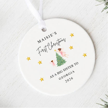 First Christmas As A Big Sister Personalised Christmas Bauble Keepsake Gift