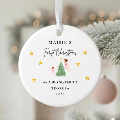 First Christmas As A Big Sister Personalised Christmas Bauble Keepsake Gift