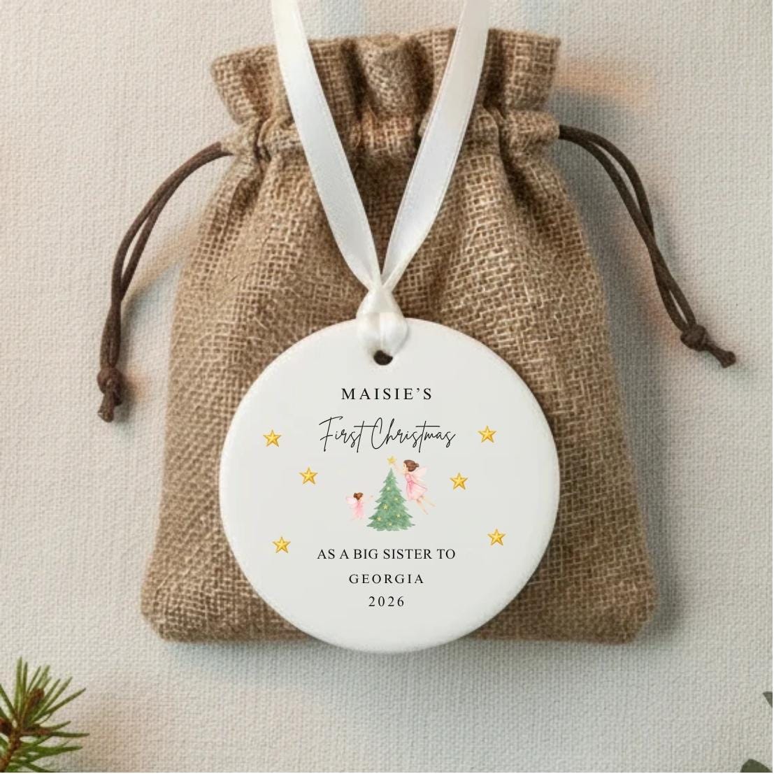 First Christmas As A Big Sister Personalised Christmas Bauble Keepsake Gift
