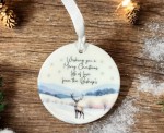 Personalised Wording Ceramic Watercolour Deer Design Christmas Tree Keepsake Round Ornament