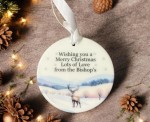 Personalised Wording Ceramic Watercolour Deer Design Christmas Tree Keepsake Round Ornament