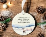 Personalised Wording Ceramic Watercolour Deer Design Christmas Tree Keepsake Round Ornament